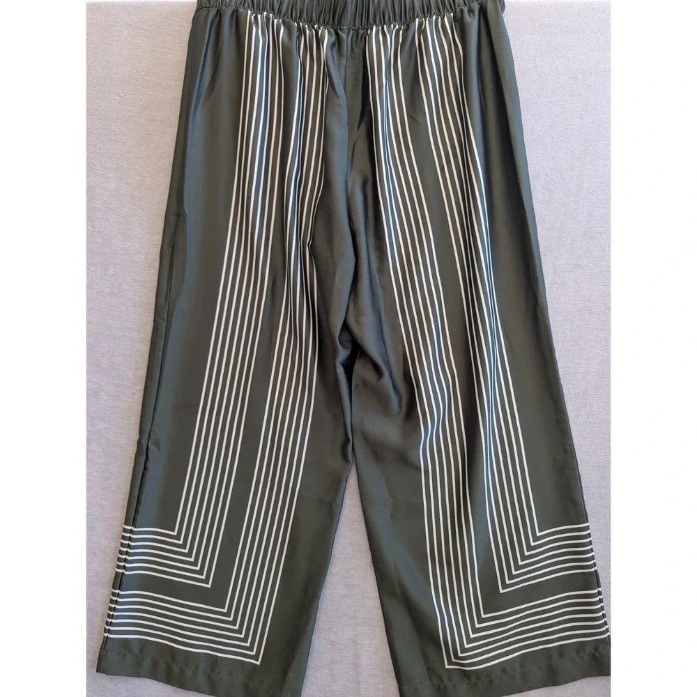 Wide Leg Pants Womens Petite Large Green Geometric Satin Pull On LOFT NWT - Picture 7 of 7